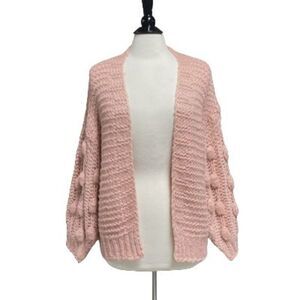 Favlux Fashion Peach Popcorn Bubble Sleeve Cardigan Sweater Size Small